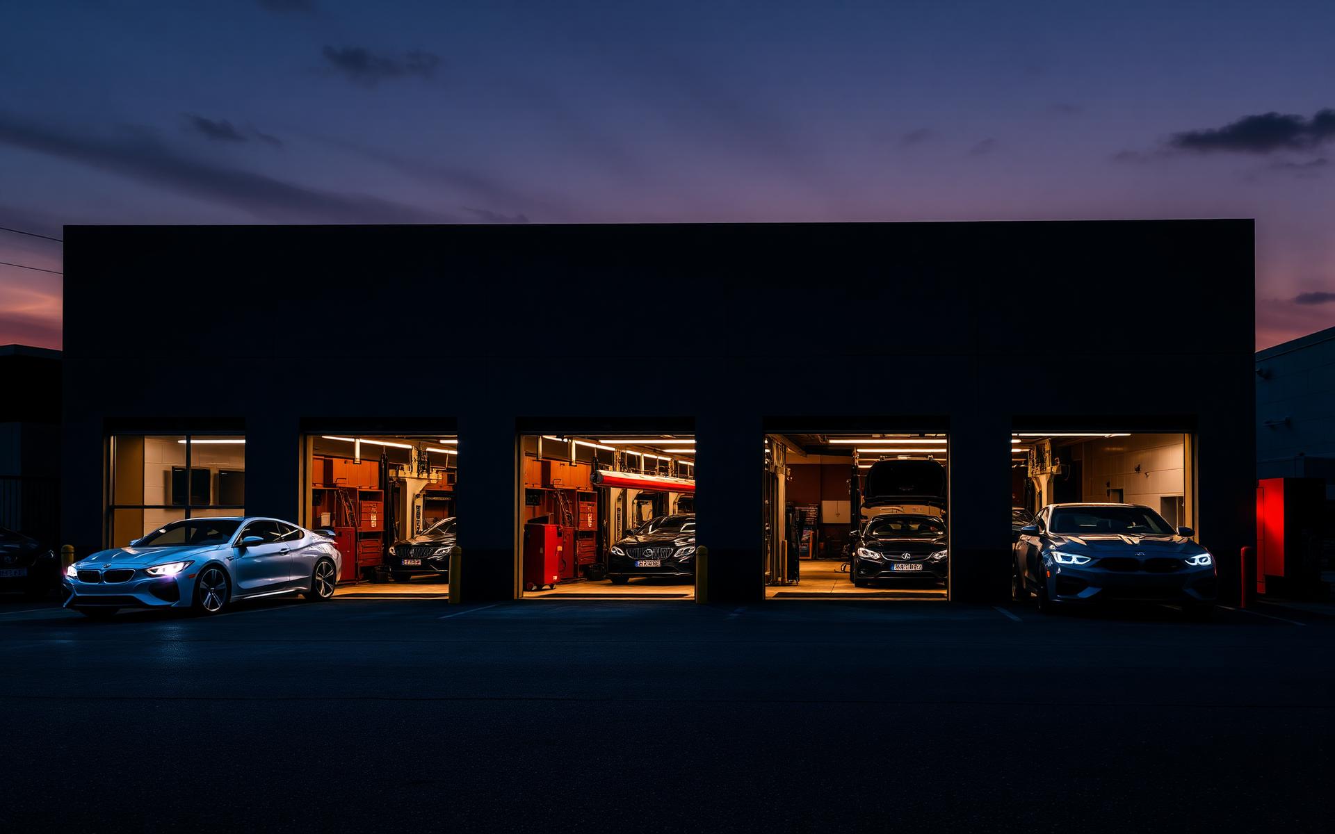 Brake Zone & Car Care shop exterior at dusk